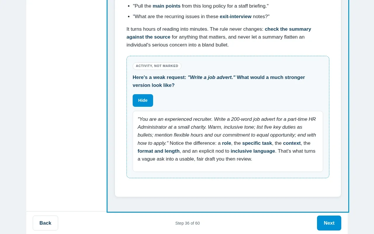 AI for HR course screen: an interaction from the course