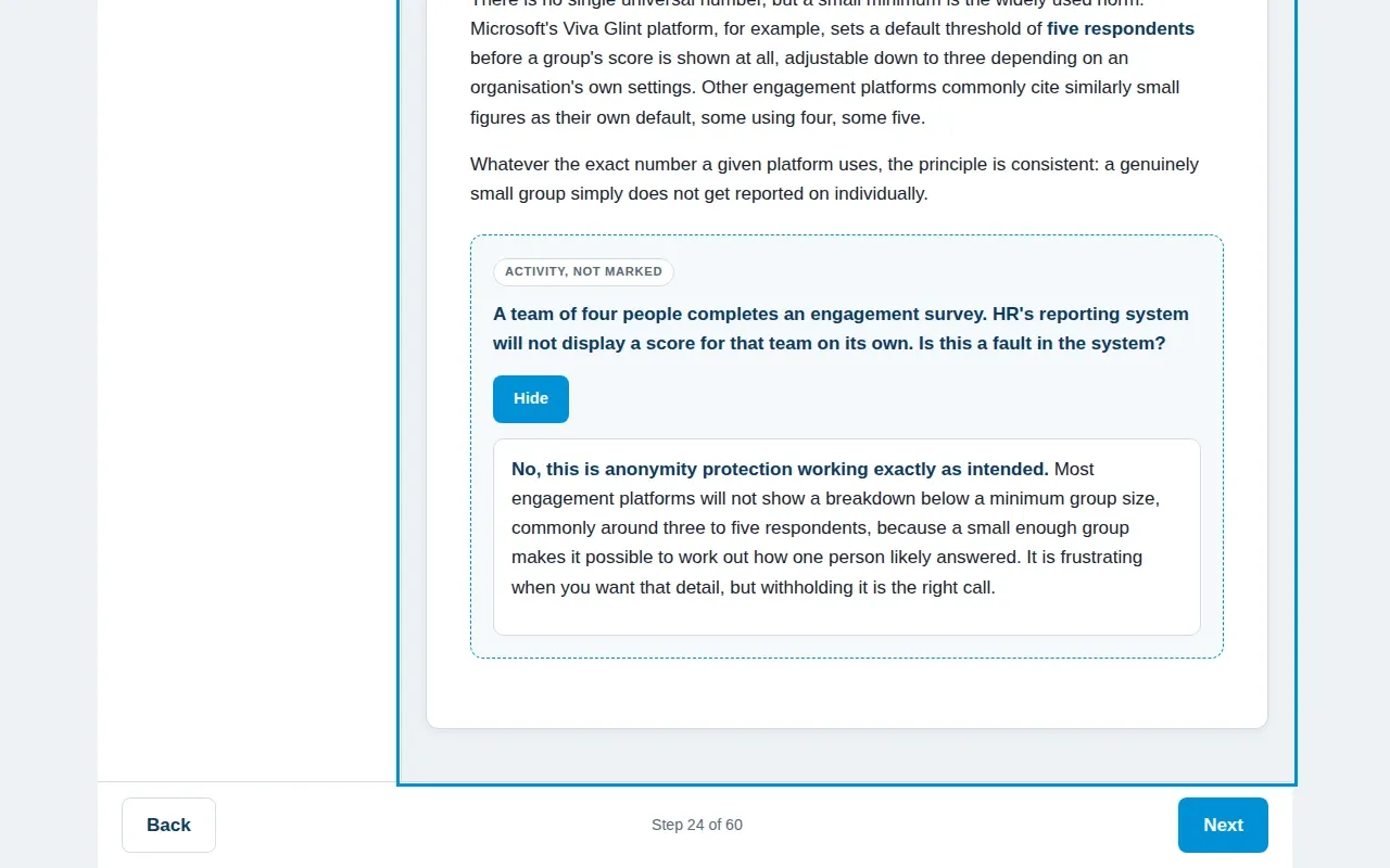 Data Literacy for HR & People Teams course screen: an interaction from the course