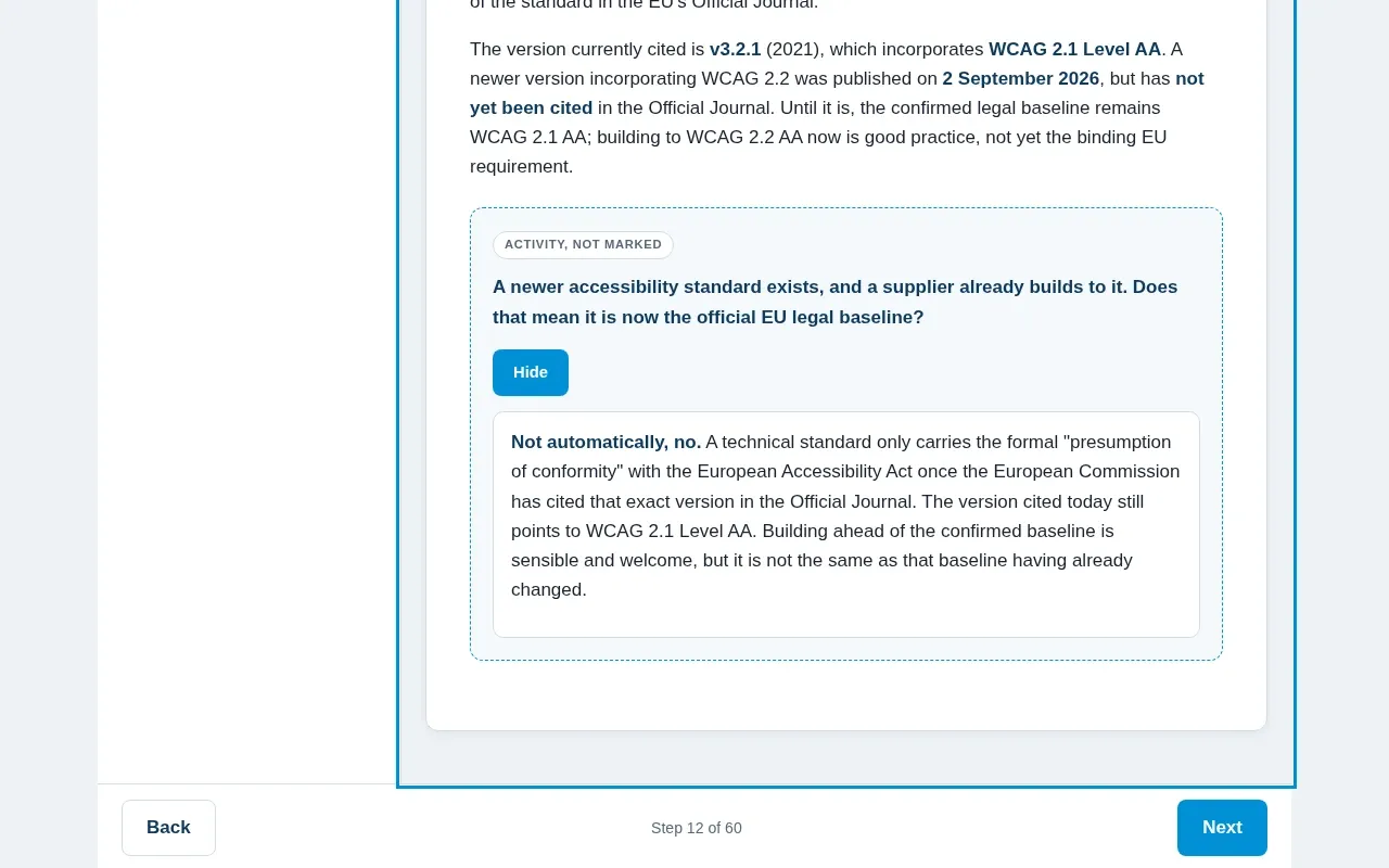 Digital Accessibility for HR & People Teams course screen: an interaction from the course