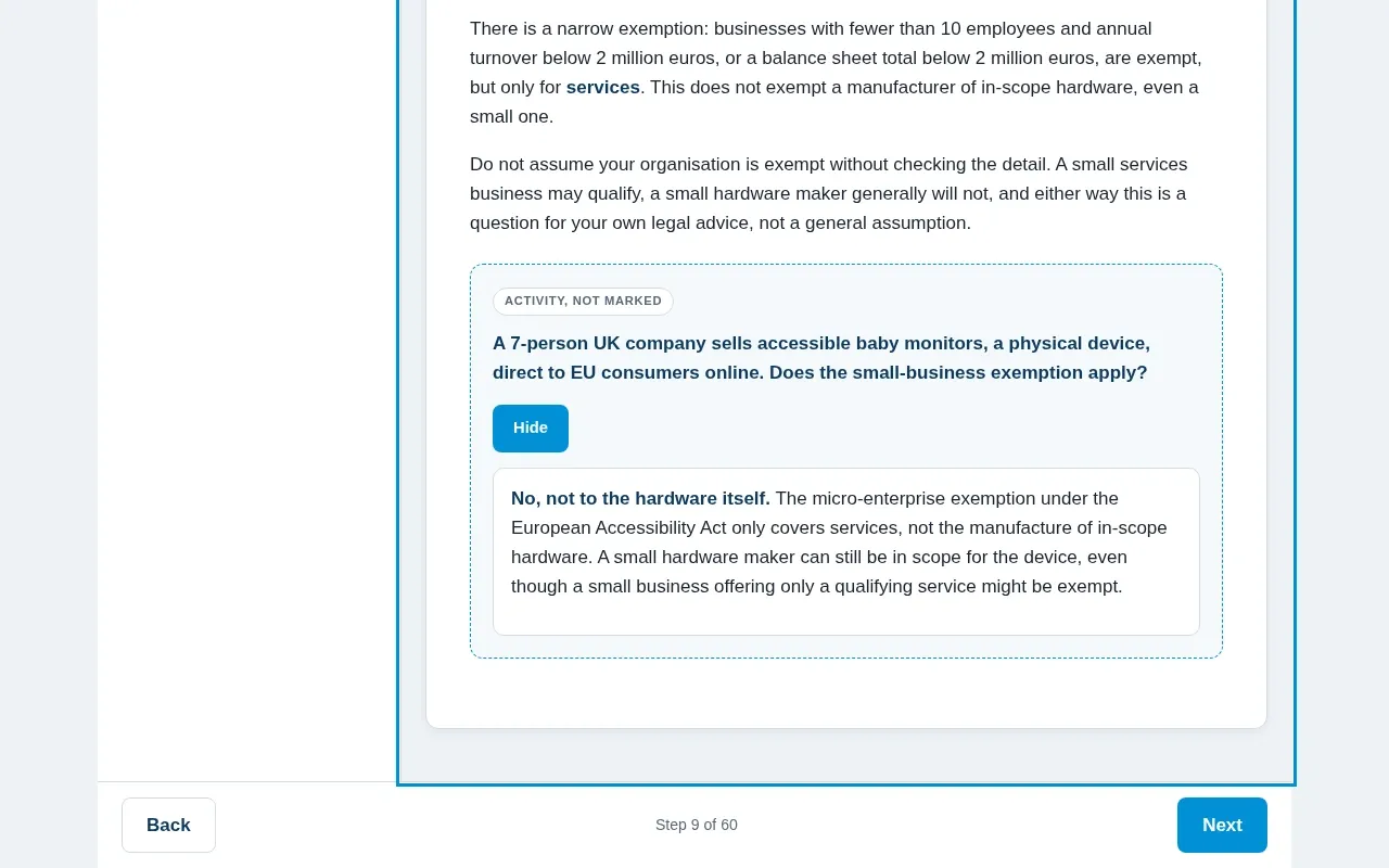 Digital Accessibility for Managers & Leaders course screen: an interaction from the course