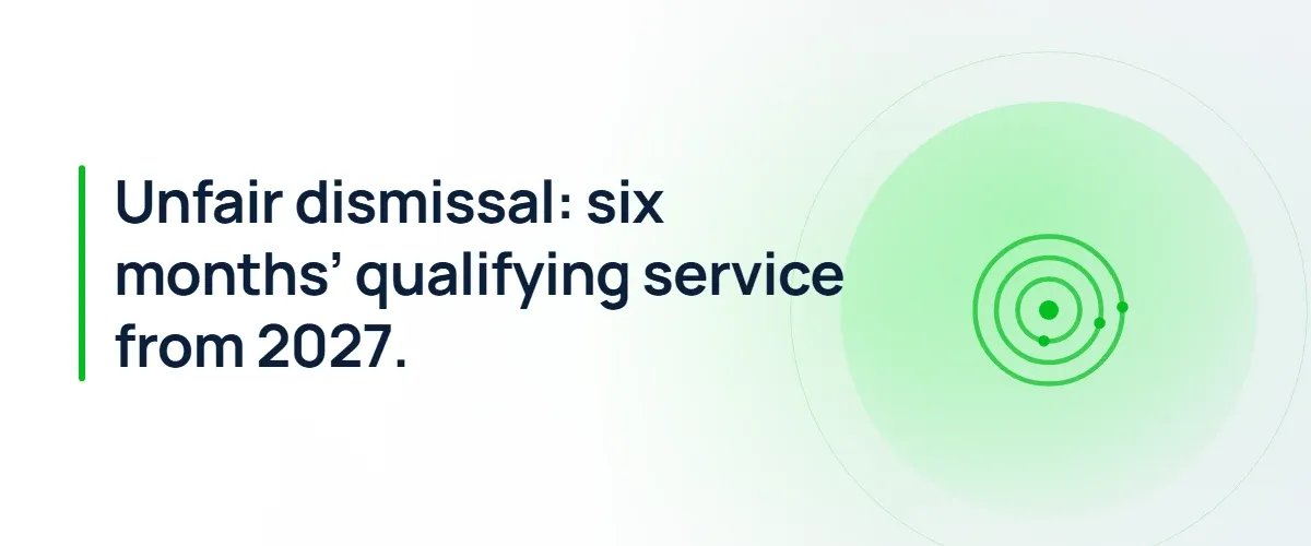 Unfair dismissal: six months’ qualifying service from 2027.